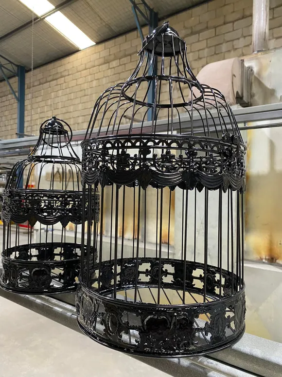 Gloss black powder coated decorative bird cages